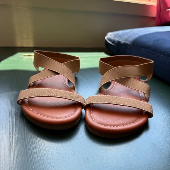 sandalup flat criss cross brown sandals - Picture 1 of 4